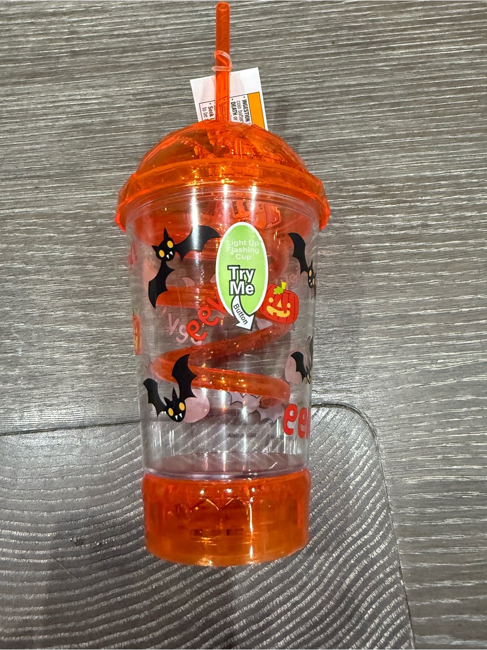 NwT Happy Halloween Spiral Straw light up Cup Bat & Pumpkin Design